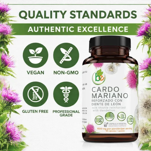 Miniatura 4 de Cardo Mariano reforzado con diente de León (cardo lechero reforzado con diente de león) 90 Cápsulas Vegetales 1500 mg por Porción, Apoyo