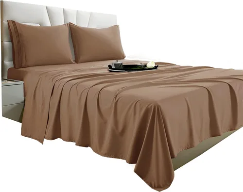 Miniatura 28 de Vacco Juego de sábanas tamaño Queen, sábanas y fundas de almohada de 4 piezas para hotel de lujo de la serie 1800, sábanas ultrasuaves