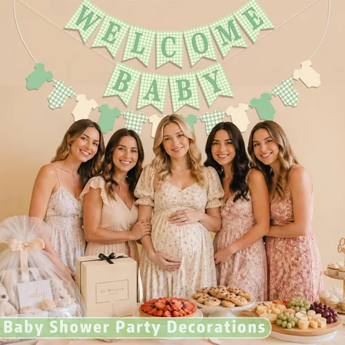 Miniatura 5 de Cartel de baby shower para niña, 2 piezas preencordadas rosa de bienvenida para bebé niña y pancarta de tela para el cuerpo para decoración