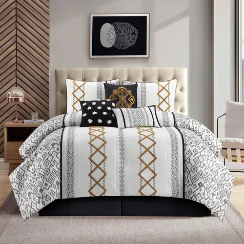 Miniatura 14 de Grand Avenue Juego de edredón Blanco Rojo tamaño Queen, juego de ropa de cama para todas las estaciones de 7 piezas con bordado de felpa, falda