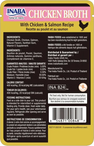 Miniatura 6 de INABA Caldo de pollo, guarnición/adorno para gatos con vitamina E, bolsa de 1.76 onzas, 8 bolsas en total, receta de pollo y salmón