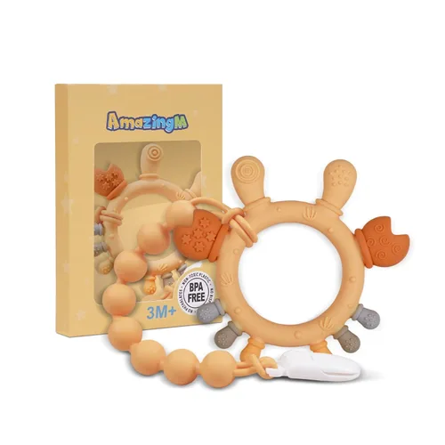 Miniatura 10 de Juguete mordedor de silicona de grado alimenticio para bebés con soporte para chupete, juguetes de dentición, juego de regalo para niños y niñas a