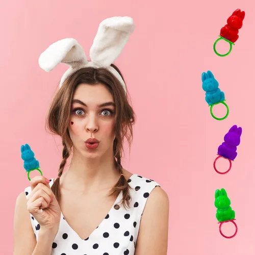 Miniatura 6 de Fruidles Anillos de caramelo de conejo de Pascua, caramelos duros de colores surtidos, envueltos individualmente (paquete de 12)