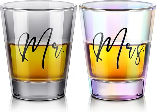 Sumind 2 vasos de chupito de boda para novia y novio, vaso de chupito de 2 onzas, divertidos regalos de novia para parejas, recién casados de