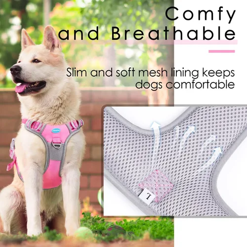 Miniatura 3 de ThinkPet Arnés deportivo transpirable, antitirones para perro, con asa, arnés reflectante y ajustable para perros medianos o grandes, clip trasero