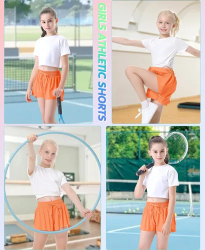 Miniatura 5 de QooNoo Girls Butterfly Shorts with Pocket Flowy Athletic Shorts High Waist Preppy Running Shorts for Kids Teen