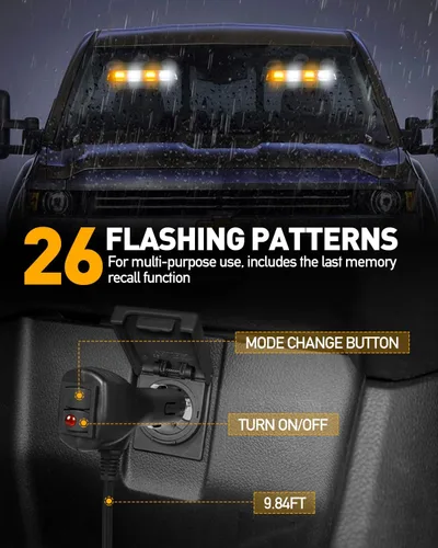 Miniatura 4 de HLauto 2002L Luces estroboscópicas de emergencia para salpicadero: luces de seguridad ámbar, luces de advertencia intermitentes para parabrisas