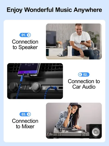 Miniatura 5 de Cable auxiliar de 3 pies – Cable de audio trenzado de nailon de 0.138 in para estéreo de coche, cable auxiliar para auriculares, altavoces