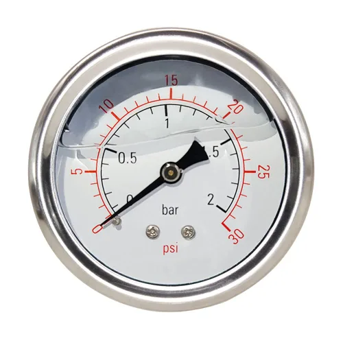 Manómetro de presión de 1/4" NPT, lleno de glicerina, esfera de 2 1/2 pulgadas, 0-30 psi, caja de acero inoxidable 304, montaje trasero central