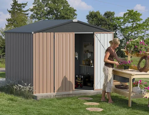 Miniatura 5 de AECOJOY Cobertizo de almacenamiento al aire libre de 5 x 3 pies, pequeño cobertizo de metal con puerta con cerradura, almacenamiento de utilidad
