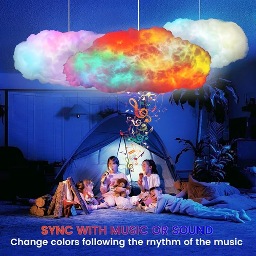 Miniatura 4 de Luces LED de nube para dormitorio, kit de iluminación nocturna creativa multicolor, sincronización de música con aplicación, tiras de luces que