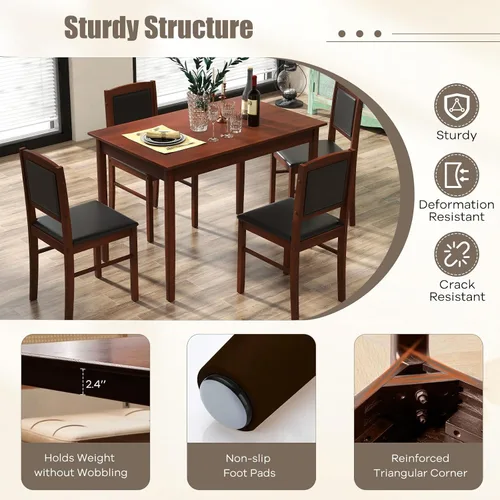 Miniatura 4 de NAFORT Juego de mesa de comedor de 5 piezas para 4, juego de 4 sillas de mesa de cocina de madera maciza, juego de comedor moderno de mediados