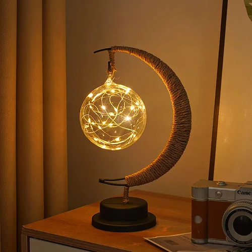 Miniatura 13 de Lámpara lunar encantada, lámpara LED colgante de luna, luz nocturna conmemorativa, adorno de Navidad para el hogar (manzana morada)