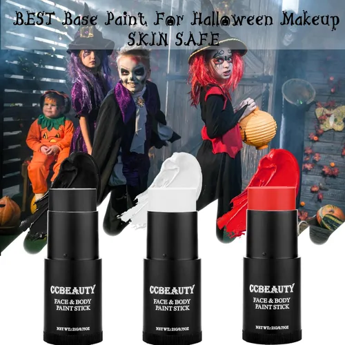 Miniatura 6 de CCBeauty Kit de maquillaje de payaso de Halloween, barra de pintura corporal blanca negra y roja, maquillaje de base de esqueleto bromista, base