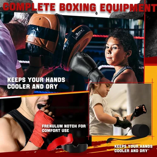 Miniatura 4 de 14 Pcs Boxing Set Boxing Equipment Set for Beginners Including 2 Pair of 6 oz Boxing Gloves Headgear Helmet Hand Wraps Mouth Guards Gifts Training