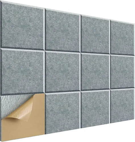 Miniatura 8 de SHJADE 12 piezas de paneles acústicos cuadrados autoadhesivos, panel acústico de alta densidad de 12 x 12 x 0.4 pulgadas, elegante acolchado Blanco