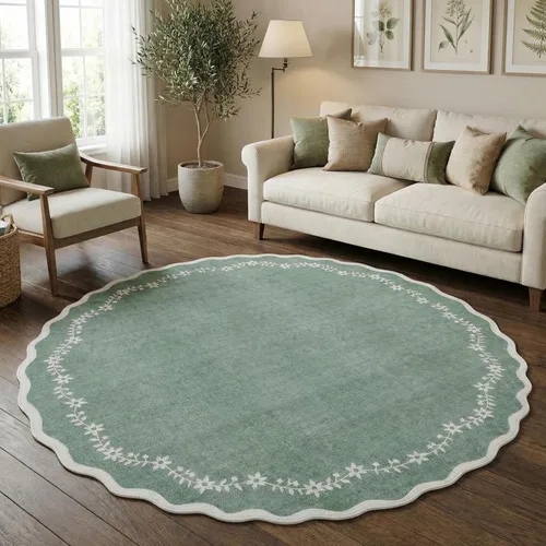 Miniatura 63 de GarveeHome Alfombra de entrada festoneada, 2 x 3, color azul sólido, lavable, alfombra floral para entrada interior, alfombra floral antideslizante