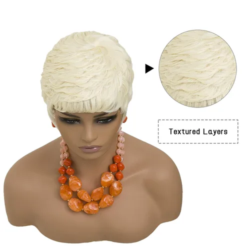 Miniatura 3 de DOcute - Pelucas cortas rubias estilo Pixie para mujeres negras, pelucas cortas para mujeres negras, estilo Pixie, pelucas para mujeres negras