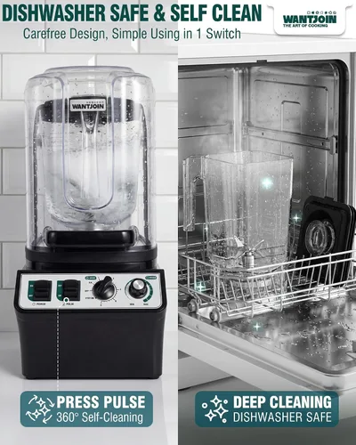 Miniatura 5 de WantJoin Licuadora comercial, licuadora silenciosa de 80 onzas con escudo insonorizado, trituradora de hielo profesional resistente