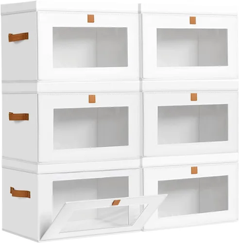 Miniatura 15 de DIMJ Contenedores de Almacenamiento con Tapas - Paquete de 4 Organizadores Grandes de Tela para Armario con Ventana y Asas, Cajas de Almacenamiento