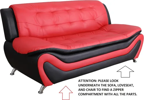 Miniatura 13 de Beverly Fine Furniture Juego de sofá moderno Aldo de 3 piezas, negro/blanco