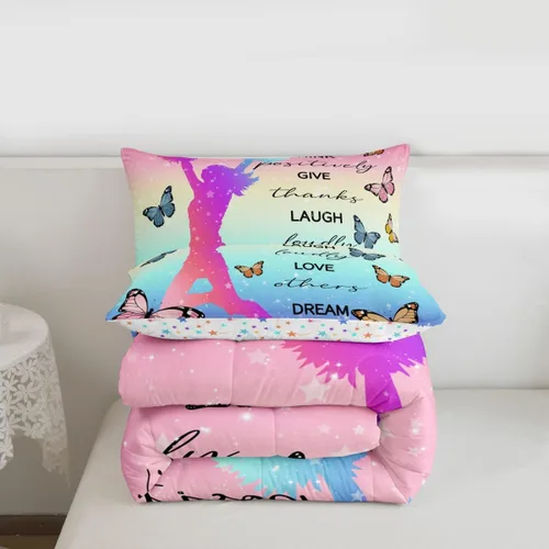Miniatura 42 de Erosebridal Juego de ropa de cama de princesa de ballet, tamaño Queen, juego de edredón de 3 piezas para niñas bailarinas de ballet, lindo juego
