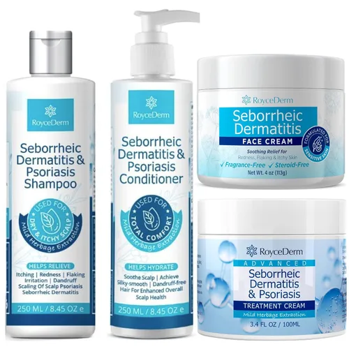 Roycederm Champú para la psoriasis, champú para dermatitis seborreica, acondicionador, crema de tratamiento y crema facial