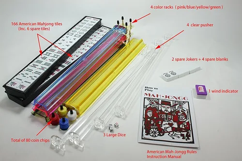 Miniatura 2 de Set Mahjong completo con 4 empujadores y bolso de borgoña de KT Mahjong, 166 bloques