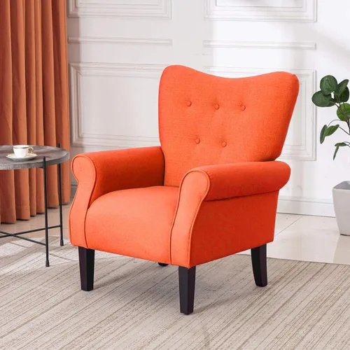 Miniatura 2 de YOLENY - Silla decorativa moderna, con respaldo alto, sillón tapizado con botones de tela, sofá individual con patas de madera para sala de estar