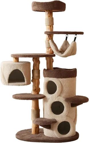 Miniatura 10 de Árbol de Gato de 40 Pulgadas de Alto en Madera Sólida Moderna para Gatos Grandes y Adultos de Interior, Robusto Condo para Gatos con Poste