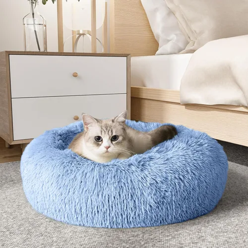 Miniatura 73 de WESTERN HOME WH Cama calmante para perros y gatos, dona acogedora anti-ansiedad, cama redonda cálida y acogedora de piel sintética, suave y azul