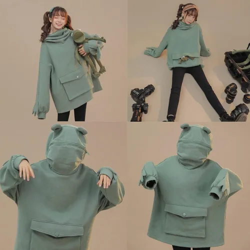 Miniatura 4 de Sudadera con capucha de rana con cremallera para mujeres, adolescentes y niñas