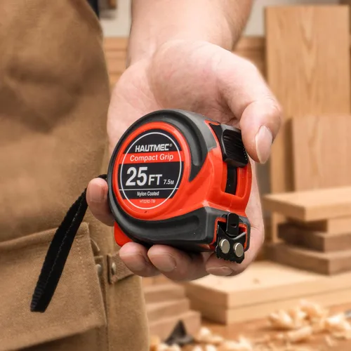 Miniatura 2 de HAUTMEC Cinta métrica de 25 pies con marcas fraccionarias de 1/8 escala métrica/imperial doble con gancho magnético Cinta métrica para construcción