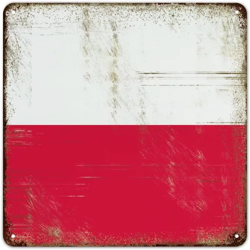 Letrero de metal con bandera de país internacional, bandera de Polonia, regalo de bandera de Polonia, letreros de aluminio envejecidos con estilo