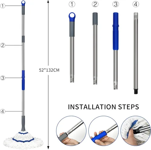Miniatura 2 de Silkyhose Escoba Auto-Escurrimiento Giratoria de Algodón con Mango Largo para Seco y Húmedo con Rotación para Limpieza de Pisos de Cocina, Baño