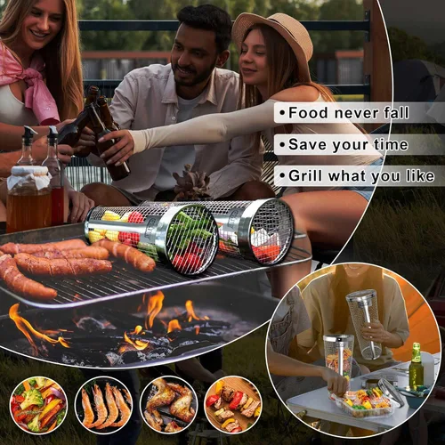 Miniatura 5 de [Actualizada] Cesta de Parrilla 2 Piezas (Tamaño XXL), Cestas de Parrilla Giratorias Aptas para Lavavajillas para Asar al Aire Libre, Cesta