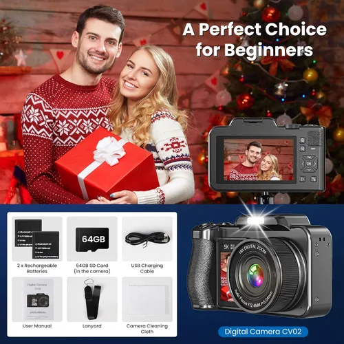Miniatura 7 de Cámara digital de 5K 80 megapíxeles con pantalla dual de 3.5"+2" para fotografía con enfoque automático, cámara de videoblogs de 18X zoom digital