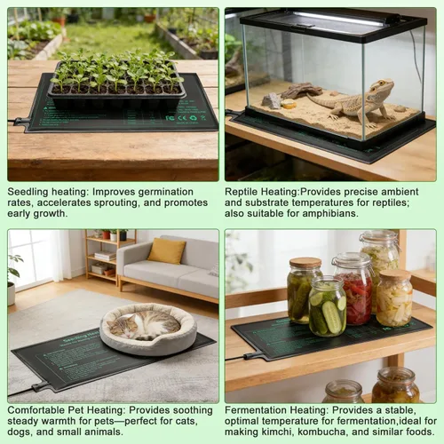 Miniatura 6 de Bestio Juego combinado de tapete térmico de plántulas con termostato, 10 x 20.75 pulgadas, certificado UL y MET, tapete de calefacción para plantas