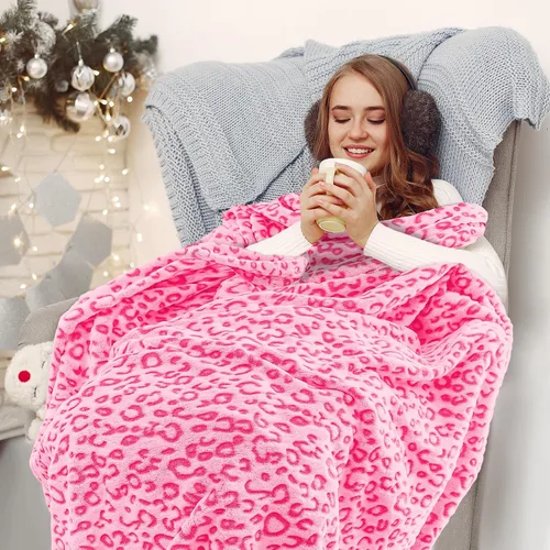 Miniatura 2 de Manta Cálida Rosa Suave de Forro Polar Mantas Difusas Pequeñas para Niños Niñas y Niños Pequeños Leopardo Rosa