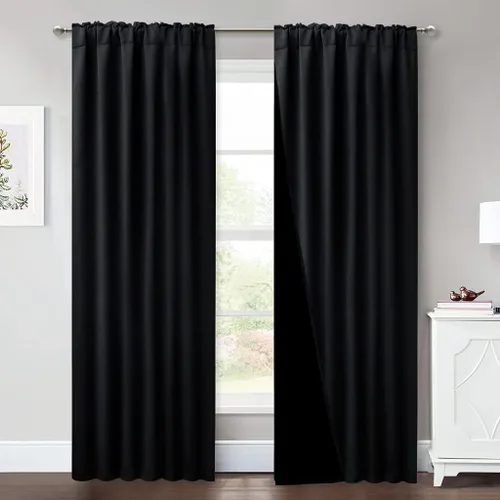 Miniatura 60 de NICETOWN Paneles de cortinas totalmente opacas para dormitorio que reducen el frío, cubiertas de ventana súper gruesas aisladas, cortinas Biscotti
