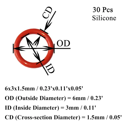 Miniatura 2 de [30 piezas] Juntas tóricas de silicona rojas de 0.236 in de diámetro exterior 0.118 in ID 0.059 in de ancho, junta métrica de sellado VMQ para tapas