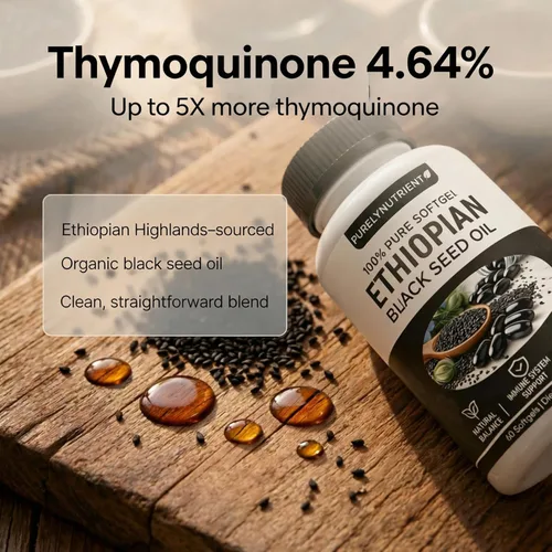 Miniatura 7 de Cápsulas blandas de aceite de semilla negra etíope Aceite de semilla negra etíope orgánico prensado en frío 4.64% timoquinona Sin OMG, sin