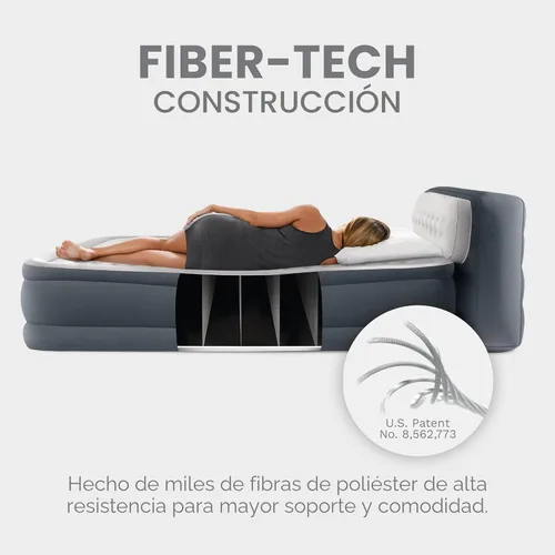 Miniatura 6 de Intex 64447ED Dura-Beam Deluxe Ultra Plush - Colchón de aire con cabecera: Fiber-Tech – Tamaño Queen – Bomba eléctrica incorporada – Altura de cama