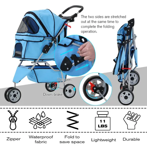 Miniatura 3 de HCY Cochecito plegable para perros, 3 ruedas para mascotas, equipo para mascotas para gatos pequeños y medianos, perros, cachorros con cesta
