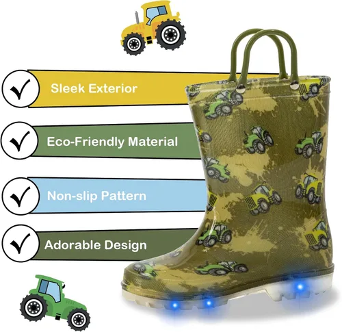 Miniatura 2 de FUNCOO PLUS Botas de lluvia para niños y niñas, botas impermeables iluminadas