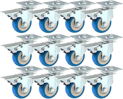 12 Ruedas de placa giratoria, poliuretano azul, 1,500 libras de capacidad, Azul