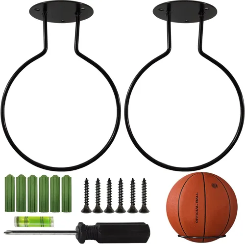 YOOHUA 2 unids deporte montado en la pared bola de almacenamiento deportes soporte de la bola estante de almacenamiento de acero para baloncesto