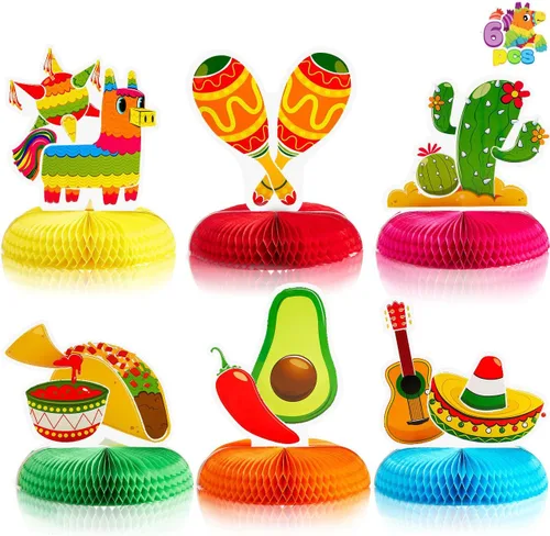 JOYIN 6 piezas Cinco De Mayo Fiesta Honeycomb Centro de mesa de 8.5 pulgadas, decoración de fiesta para diversión fiesta Taco, accesorios de fotos