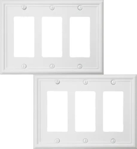 OKAWYC Cubierta Triple Decorativa para Interruptor de Luz Luca Placa de Pared Metálica, Paquete de 2 Blanco 3 Gang Triple Rocker, para Receptáculo
