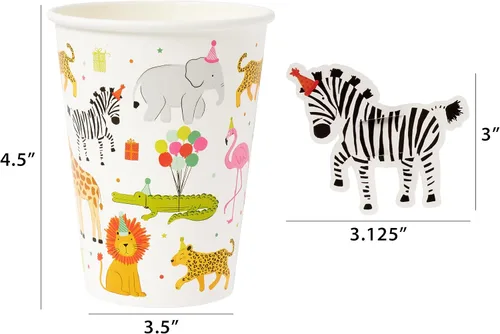 Miniatura 5 de Vasos de papel de animales para fiestas, popotes, 8 unidades (TWCST-25362)